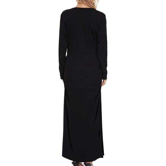 NEW Black Split Maternity Dress Long Sleeve Maxi Ruched S - Picture 4 of 6